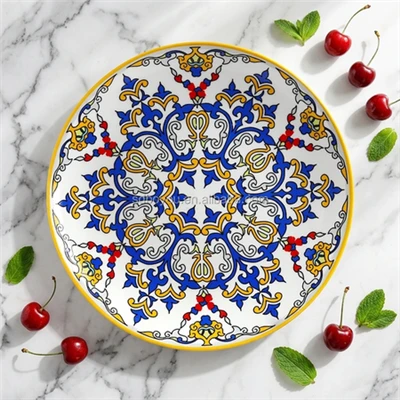 Boho Mandala Floral Decal Printed Ceramic Dinner Plates