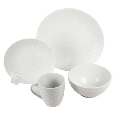 Embossed Scale White Ceramic Dinnerware Set Embossed Scale White Ceramic Dinnerware Set