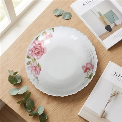 Rose Floral Opal Glass Dinner Plate